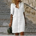 thumbnail image 2 of Fsqjgq Elegant Cotton Linen Shirt Dresses for Women 2024 Spring Summer Fashion Solid Long Sleeve Lapel Mini Shift Dress Daily Casual Work Dress XXXL, 2 of 5