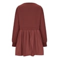 thumbnail image 5 of safuny Women's Mini Babydoll A Line Dress Sweatshirts Solid Color Autumn Dresses Long Sleeve Crew Neck Elegant Casual Patchwork Ruffle Hem Pleated Trendy Winter Holiday Wine XXL, 5 of 5