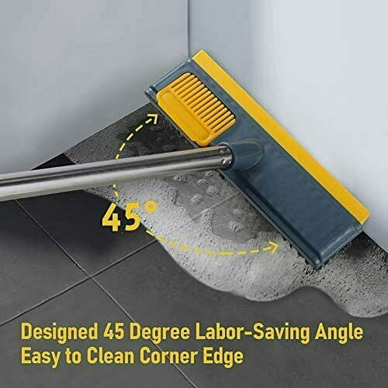 Floor Squeegee Scrubber Shower Squeegee with Grout Brush.14 Squeegee Broom  and 55 Stainless Steel Handle for Floor,Glass,Garage,Window,Shower
