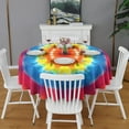 thumbnail image 2 of Tie Dye Heart Accent Mandala Pattern Round Tablecloth 60"x60",Wrinkle Wipeable Table Cloth for Kitchen Dining Room Picnic Patio Party, 2 of 6