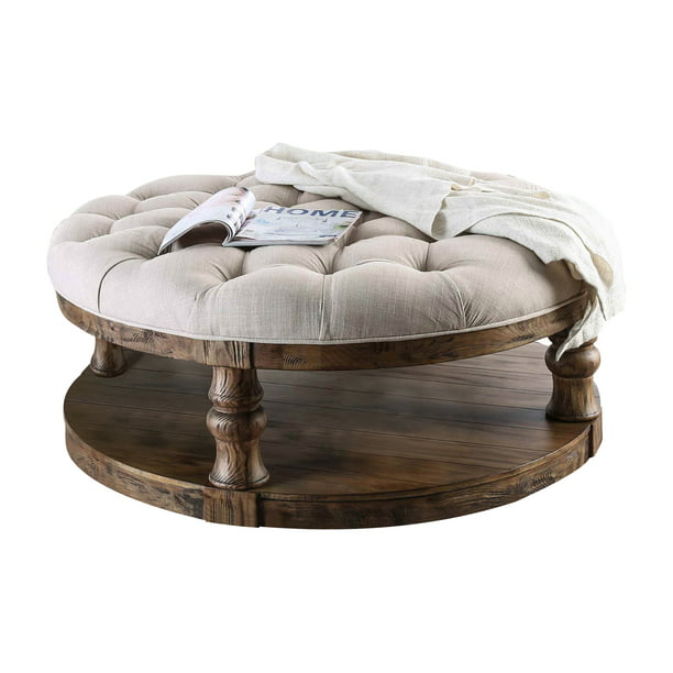 Tanenbaum Transitional Round Ottoman, Round Coffee Table With Ottomans