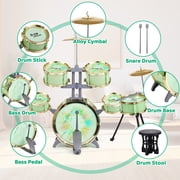 Lictin Kids Drum Set for Toddlers, Beginners Jazz Drum Set with Lights, Stool, Cymbal and Drumsticks, Educational Musical Instrument Toys Gift for Boys Girls Ages 2-6