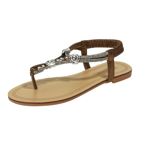 

dmqupv Women Hiking Sandals Women Flat Bead Sandals Summer Boho Shoes Comfort Open Toe Sandals for Women Size 40 Brown 8