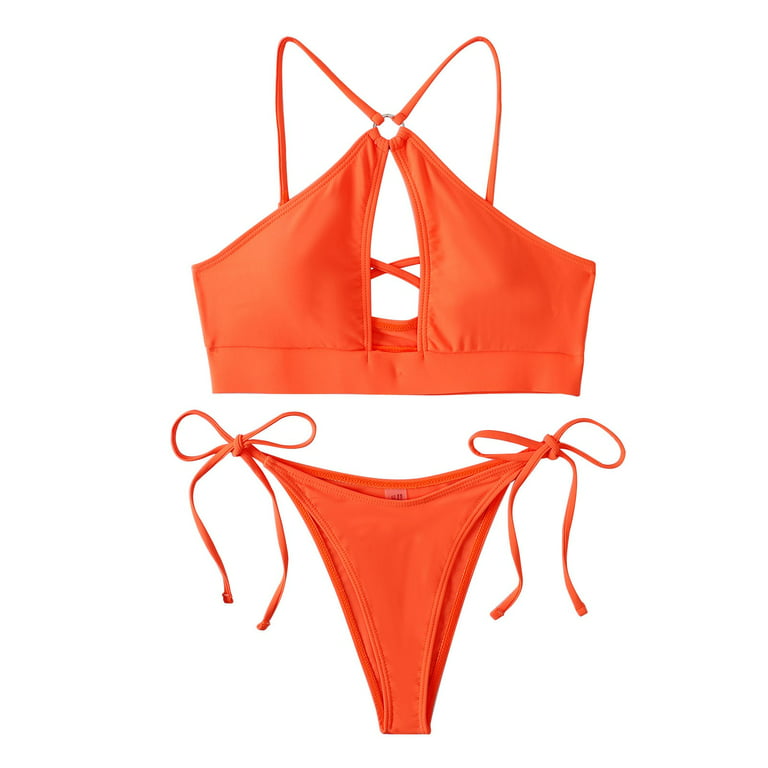 Eashery Womens Swimsuits Two Piece Bathing Suits Bra Top Women'S Bikini  Swimsuits Orange Large 