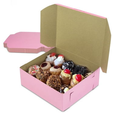 [25 Pack] Pink Bakery Boxes - 8 x 8 x 4 Inches Pink Cake Boxes - Pastry Box for Cupcakes, Desserts, Cookies, Candies - Ideal Packaging for Bakeries and Home-made Baked Treats, Favors, and Gifts