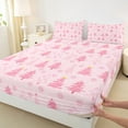 thumbnail image 3 of Feelyou Girly Pink Tree Queen Sheet Sets, Cartoon Winter Snowflake Flat Sheet, Merry Christmas Theme Queen Fitted Sheet, Lightweight Room Decor, 4-Piece, 3 of 7