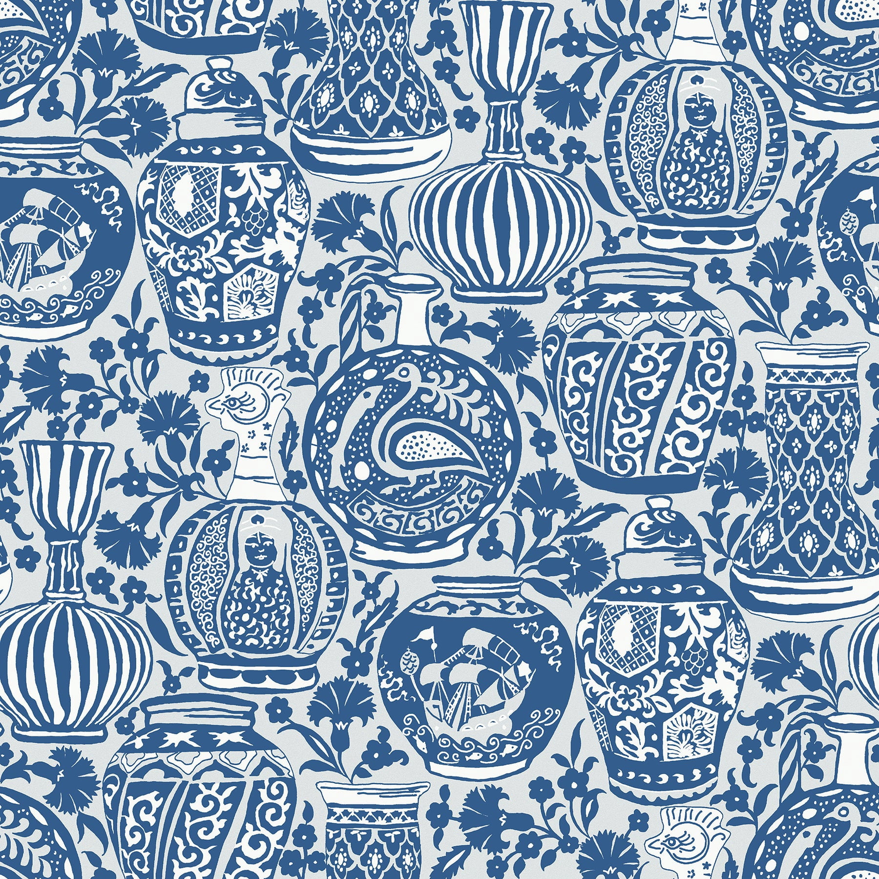 RoomMates Delft Pottery Aqua Peel and Stick Wallpaper, 1 Roll