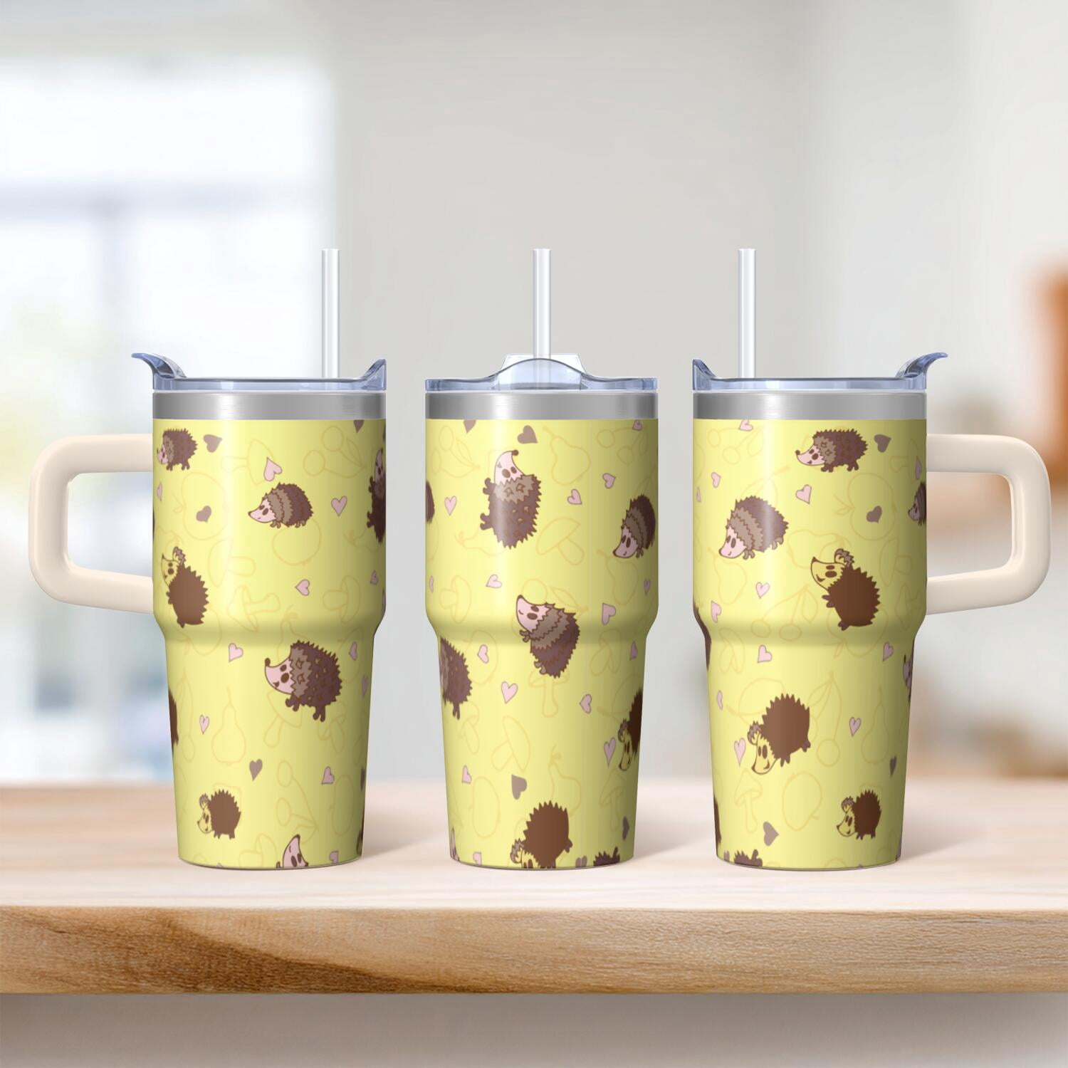 20oz Hedgehog Stainless Steel Tumbler with Handle and Straw Insulated Coffee Mug Travel Cup with Lid and Straw Perfect for Coffee Tea Juice Water Great Gift for Hedgehog Lovers Women Men