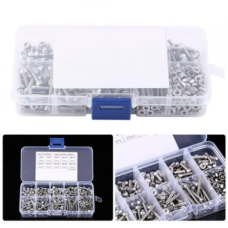 

GLOGLOW 340pcs M3 Stainless Steel SS304 Hex Socket Cap Head Screws and Nuts Assortment Bolts Repair Tool