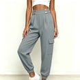 thumbnail image 4 of Levmjia Women's High Waisted Cargo Pants, Solid Color Utility Joggers with Button Detail, Loose Fit Elastic Cuff Ankle Pants for Casual Workout, 4 of 8