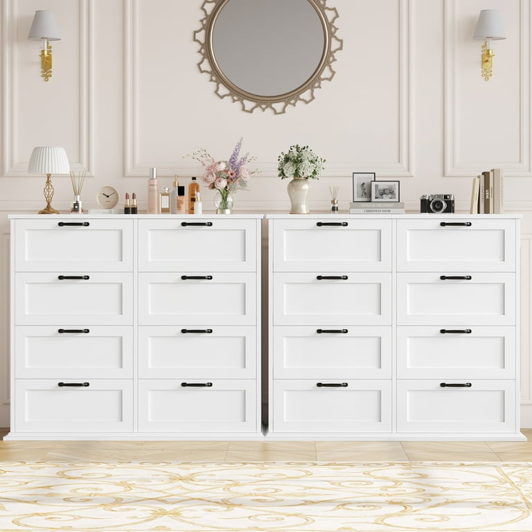 Homfa Horizontal 8 Drawer Dresser, White Wood Storage Cabinet, Double Dresser for Bedroom Living Room
