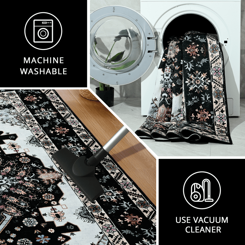 TWINNIS Area Rug for Living Room Persian Rug Vintage Boho Carpet for Bedroom,Black,5'x7'
