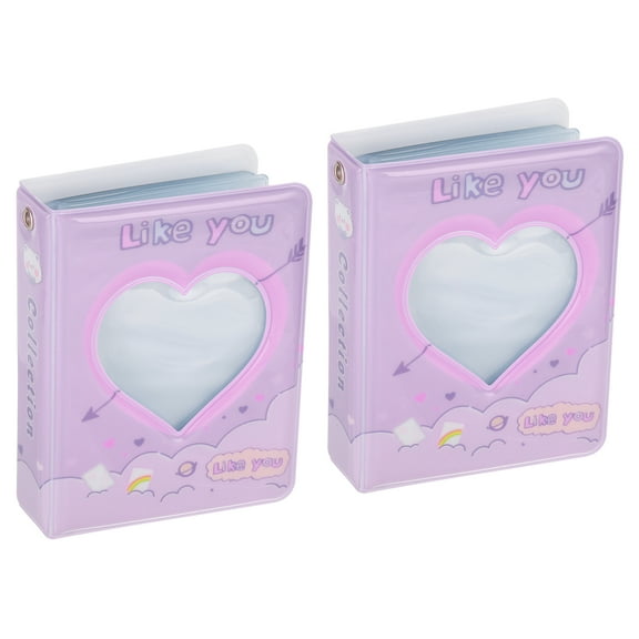 Uxcell 3inch Kpop Love Heart Hollow Mini Photo Album Photocard Binder Album Holder with 40 Photo, 2Pcs Purple
