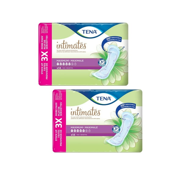 Tena Intimates Maximum Absorbency Incontinence Pads For Women Regular Length, 56 Ea, 2 Pack