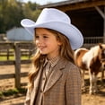 thumbnail image 2 of Staki Kids Western Cowboy Hat Vintange BrownWide-Brim Felt Cowgirl Hat for 4-10 Years Boys Girls(White,4-10 Years), 2 of 9