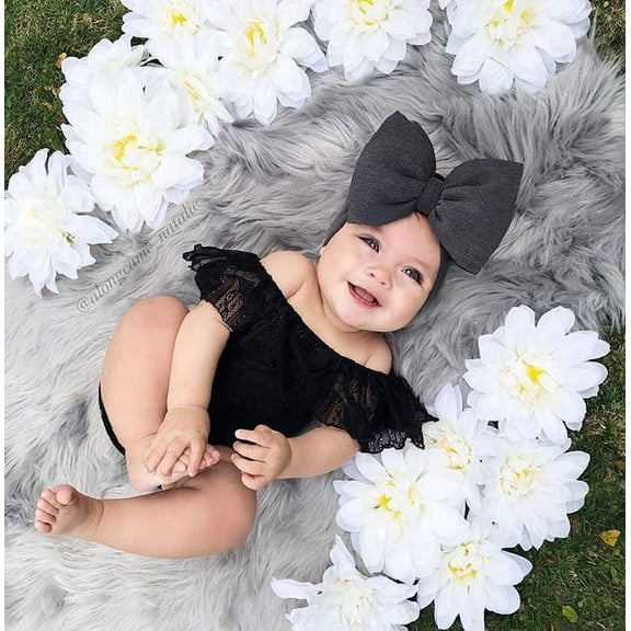 nvzhuang Newborn Girls Romper Outfits, Lace Clothes Off Shoulder Jumpsuit Bowknot Headband Suits