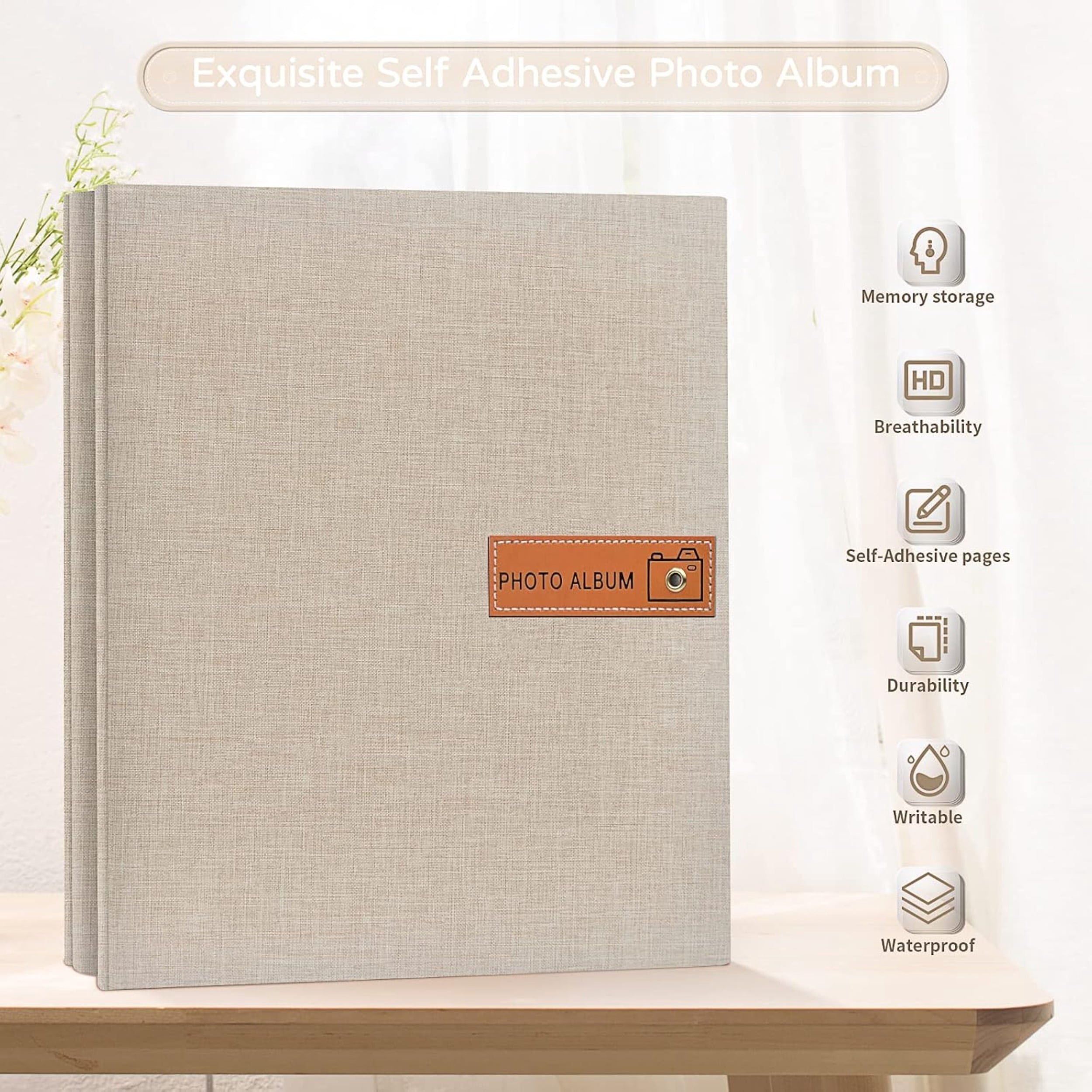 Large Photo Album Self Adhesive 4x6 5x7 8x10 Scrapbook Album DIY Picture Book, Gifts for Mom, Family Baby and Wedding, with Metal Pen and Plastic Board
