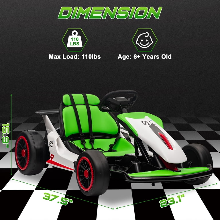JOYRACER, Electric Go-Kart, 24V, Green, for Kids Age 6-12