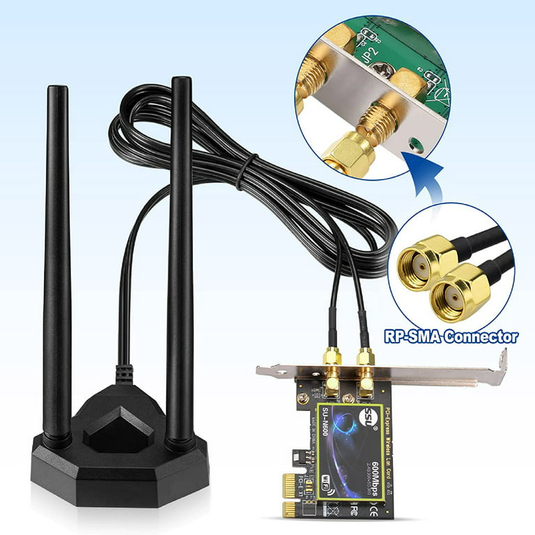 Eightwood Dual Band WiFi Antenna RP-SMA with 6.5ft Extension Cable for PC Desktop Computer PCI PCIe WiFi Bluetooth Card Wireless Network Router, Black