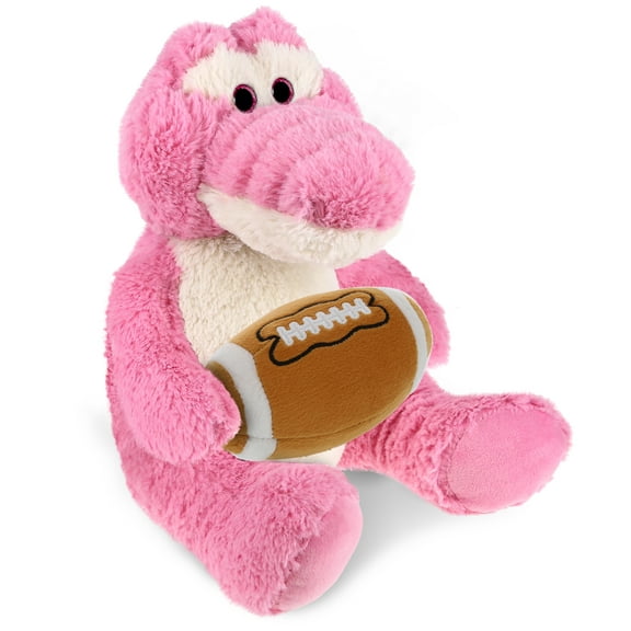 DolliBu Sitting Pink Alligator Stuffed Animal with Football Plush - Soft Huggable Alligator, Adorable Plush Toy, Cute Wildlife Gift Plush Doll Animal Toy for Kids and Adults - 10 Inches