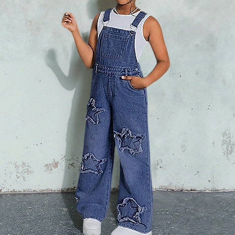 WILLBEST Girls' Pants Capris Girls Denim Overalls with Star