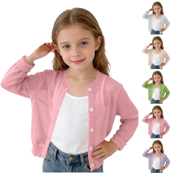 SROBPTY Kids Girls Jackets Fall Solid Long Sleeve Knit Cardigan Outerwear for 1-9 Years