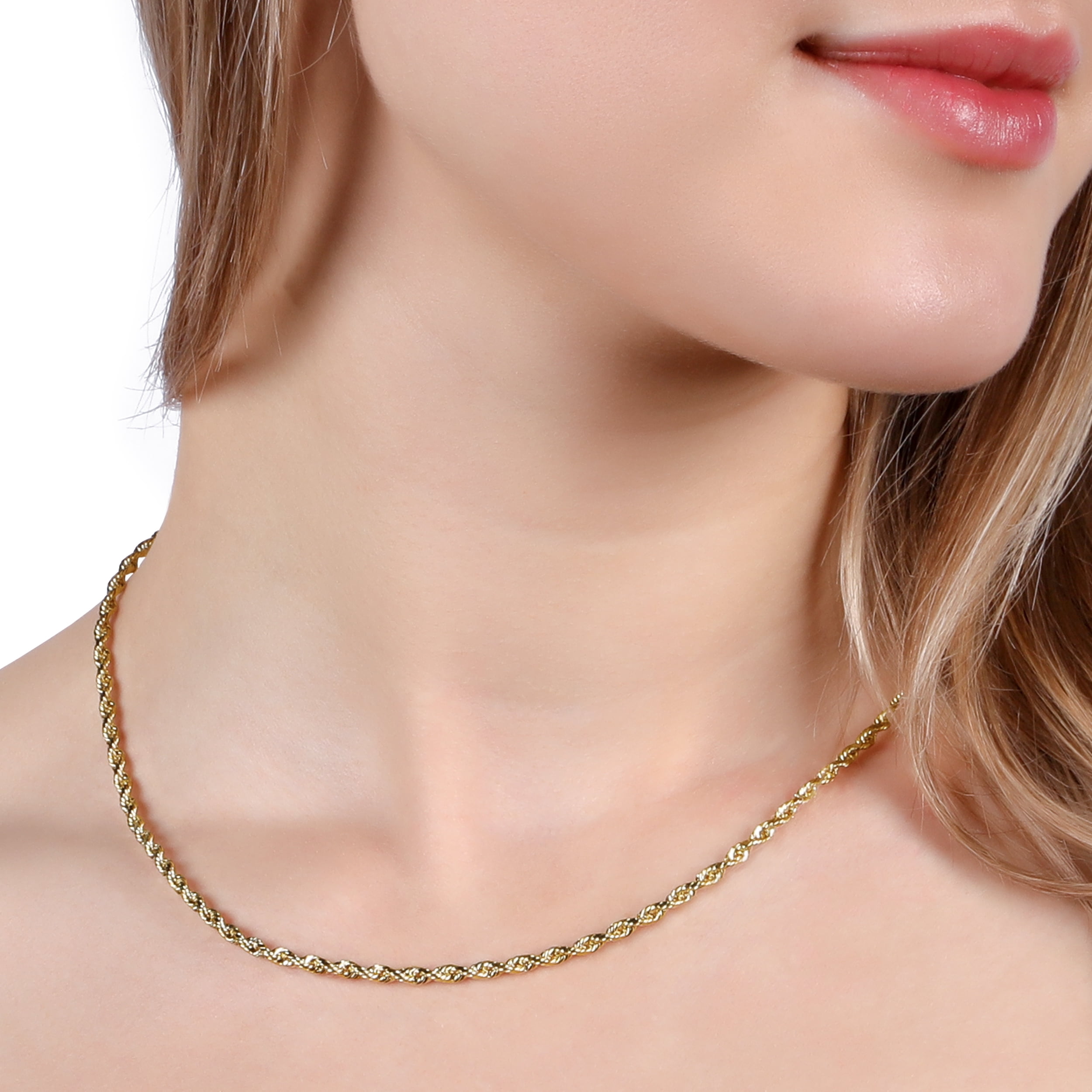 PORI JEWELERS 10K HOLLOW ROPE CHAIN - 26", 3MM - For Man and Woman - Made in Italy