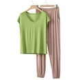 thumbnail image 2 of OGLCCG Soft Pajamas Sets for Women Modal Comfy Pjs Lounge Sets 2 Piece V Neck Short Sleeve Pajama Tops and Jogger Pants with Pockets, 2 of 5