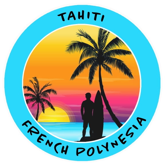 Tahiti, French Polynesia Surfer Sun Decorative Car Truck Decal Window Sticker Vinyl Die-Cut Wildlife Travel Adventure Vacation Tourist Souvenir Ocean Beach Tiki Sealife