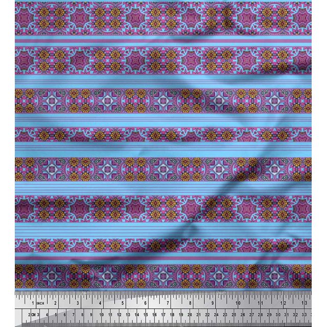 Soimoi Moss Tissu Georgette Rayé & Imprimé Kaléidoscope Marocain au Mètre 42 Pouces de Large