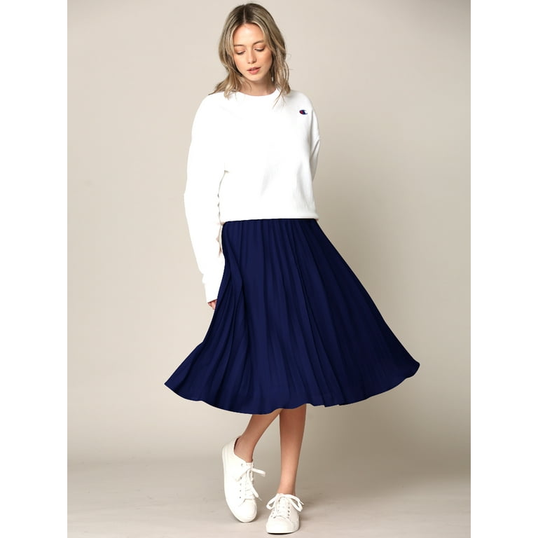 Navy pleated skirt shop xl