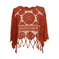 thumbnail image 4 of UOCUFY Womens Crochet Cover Up Top | 3/4 Sleeve, Off Shoulder, Mesh, Boho Beach, Swimsuit Coverup (Orange, S), 4 of 4