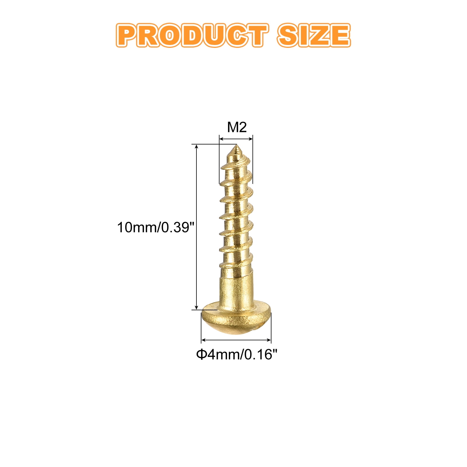 Wood Screws M2 x 10mm Slotted Round Head Copper Self-Tapping Screw 200 Pcs