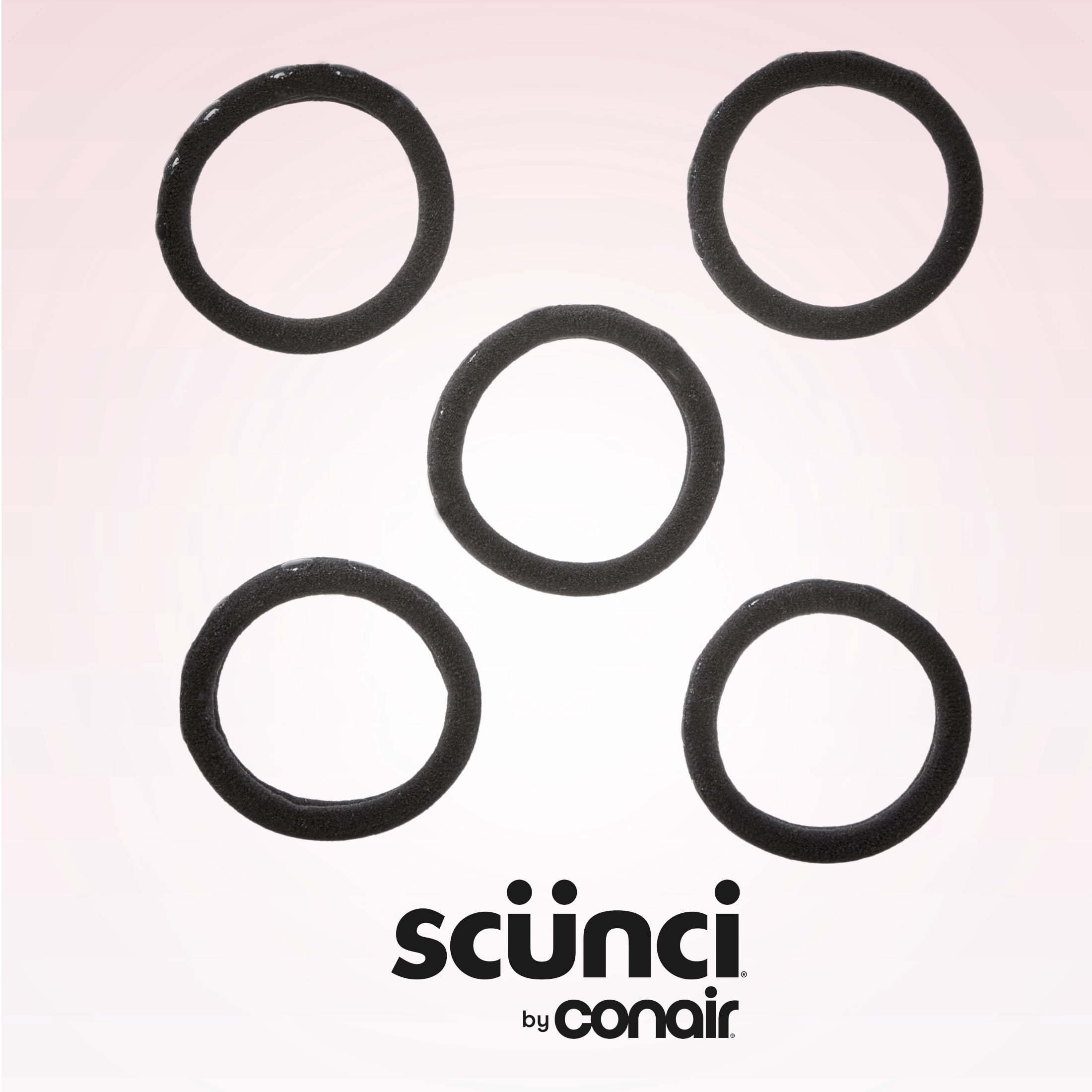 Scunci No-Slip Grip Hair Ties, Black, 5 Count No Metal Ponytail Holders