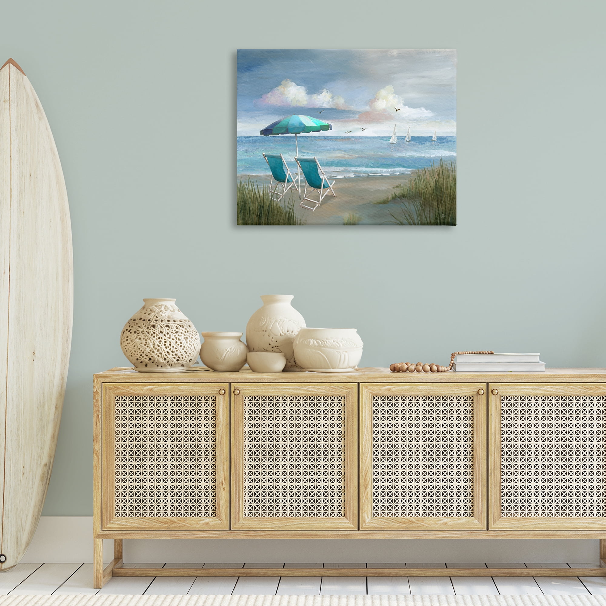 Stupell Industries Seagulls over Calm Beach Nautical & Beach Painting Wrapped Canvas Art Print Wall Art, 40 x 30