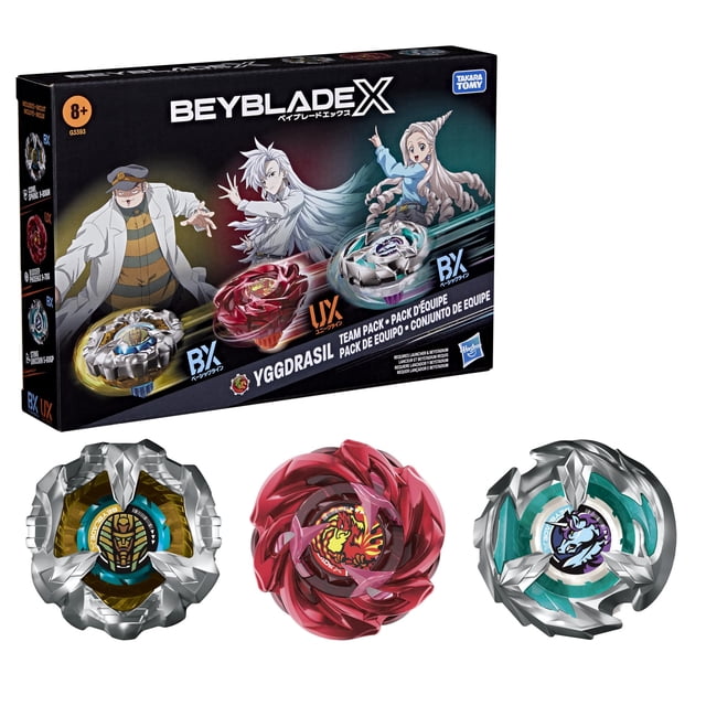 Paquete de equipo Toy Beyblade X Yggdrasil con 3 camisetas Takara Tomy 8+