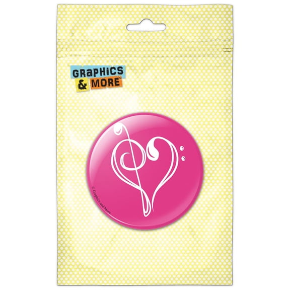 Pink Music Heart Treble Bass Clef Love Pinback Button Pin Badge
