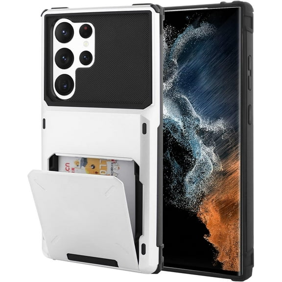 Wallet Case for Samsung Galaxy S23 Ultra Case with 4-Card Credit Card Holder Slot Shockproof Cover Hybrid Heavy Duty Protection Armor Phone Case-White