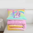 thumbnail image 5 of Erosebridal Cute Rainbow Unicorn Full Size Comforter Sets,Watercolor Alphabet D Girls Personalized Gifts Bedding Sets For Kids,Reversible Pink 3pcs, 5 of 7