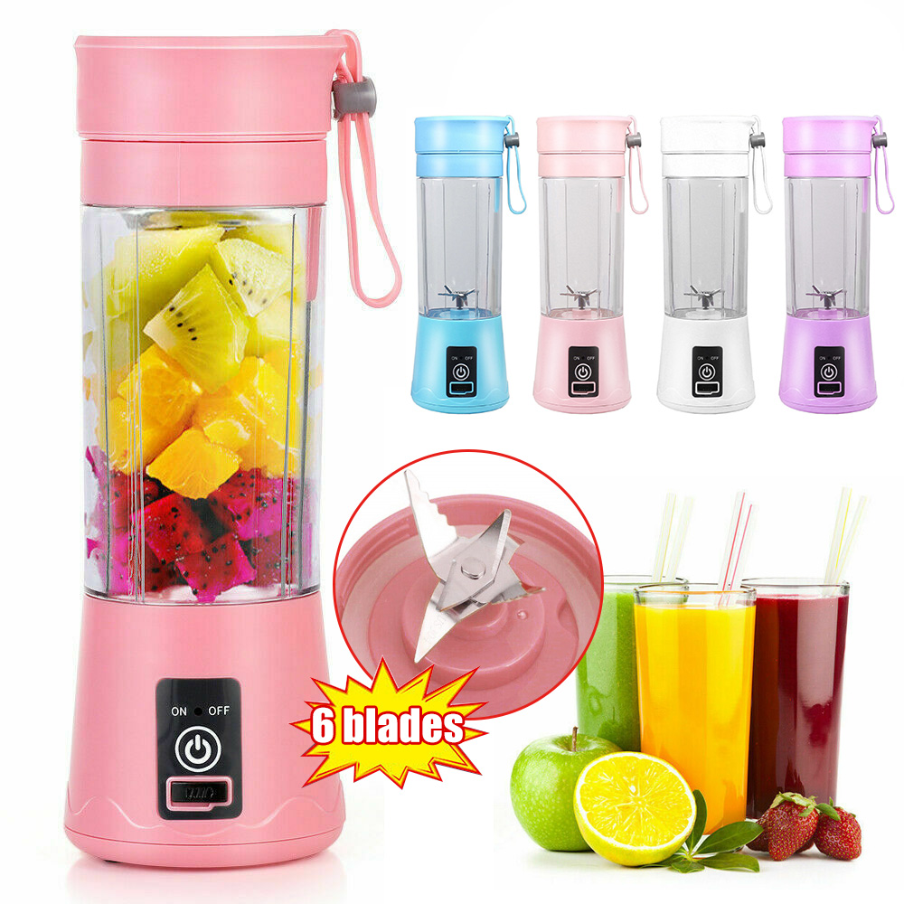 Portable Blender,Personal Blender with USB Rechargeable Mini Fruit Juice Mixer,Personal Size Blender for Smoothies and Shakes Mini Juicer Cup Travel 380ML Pink