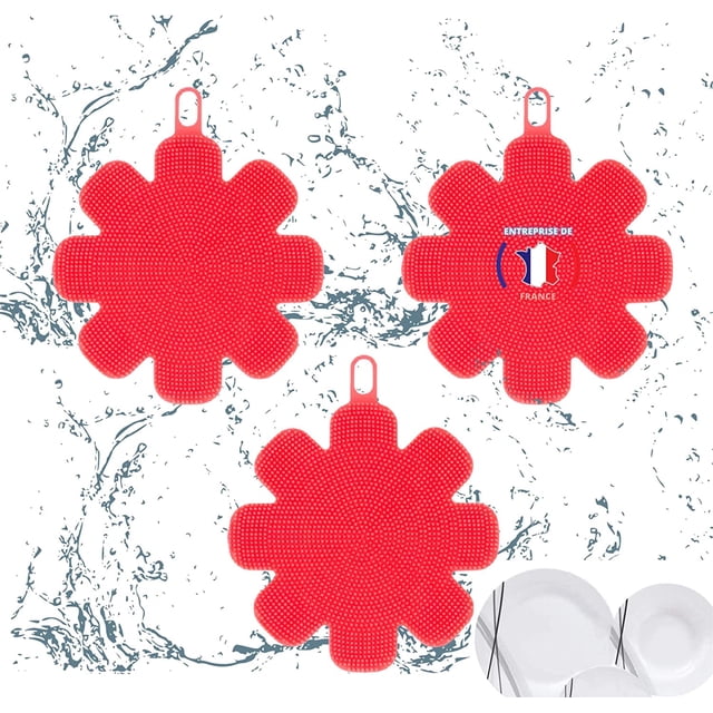 Esponja de silicona para lavavajillas de 3 piezas: esponja milagrosa para cocina de inducción, esponja lavable multiusos 3 en 1, roja Sailing Electrónica