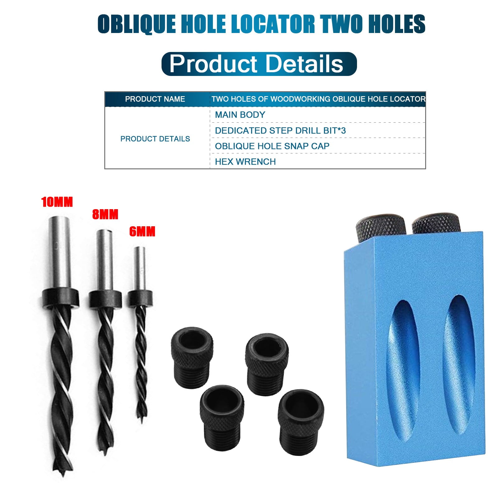 Set Pocket Hole Jig W/ Dowel Drill Pin Carpenter Tool Equipment Wrench 