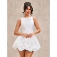 thumbnail image 3 of White Sleeveless Fit & Flare Mini Dress With Bubble Skirt And Jewel Neckline, 3 of 8