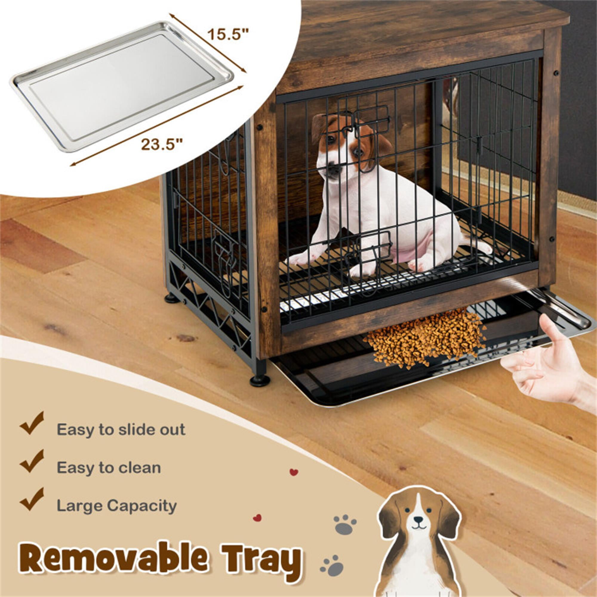 Kadyn 27" Dog Crate for Small Dogs with Tray and Double Door, Wood Dog Cages Furniture, Indoor Kennel, Brown Kadyn 27" Dog Crate for Small Dogs with Tray and Double Door, Wood Dog Cages Furniture, Indoor Kennel, Brown