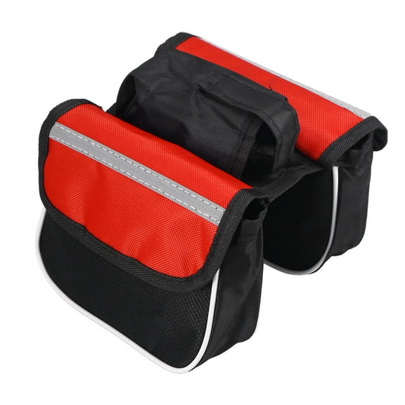 FELTECHELECTR Front Beam Bag for Bike 1Pcs Red Polyester Cycling Pouch with Reflective Stripes 15.0x12.0x9.5in