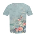 thumbnail image 5 of IYYVV Summer Womens Tops Plus Size Casual Shirts For Women Round Neck Blouse Short Sleeve Floral Print T Shirt Trendy Flowy Clothing Fall Fashion 2024 Blue 4XL, 5 of 5