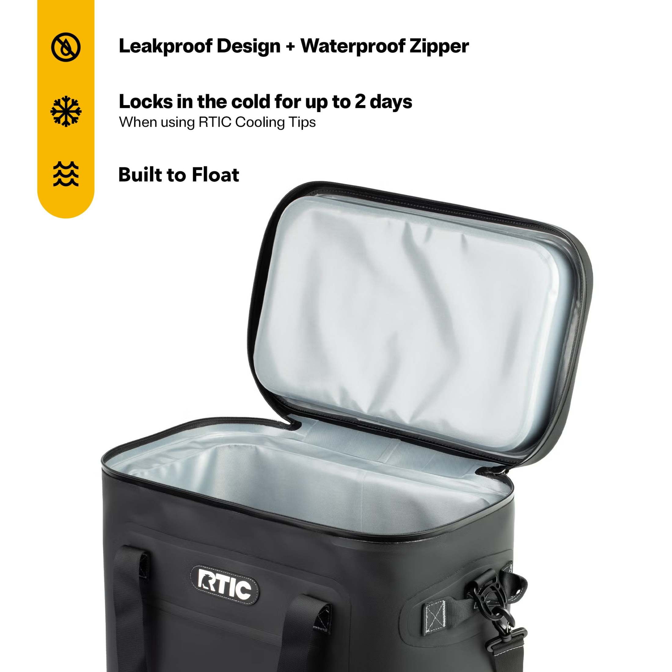 RTIC 50-Can, 36 Qt, Ultra-Tough Soft Cooler, Leakproof, Waterproof, Black