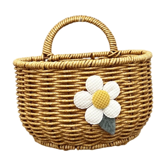 Cesta tejida a mano, organizador de flores, cesta decorativa para colgar en la pared Flor grande