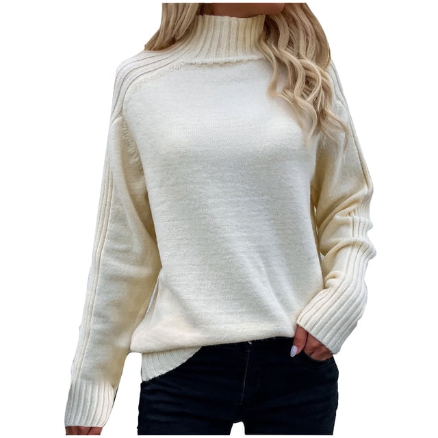 Rbaofujie Chandails à Col Rond pour Femmes, Coupe Ample, Couleur Unie, Mode, Chandail à Col Roulé, Chandail à Col Roulé, Beige, Chandail à Capuchon pour Femmes