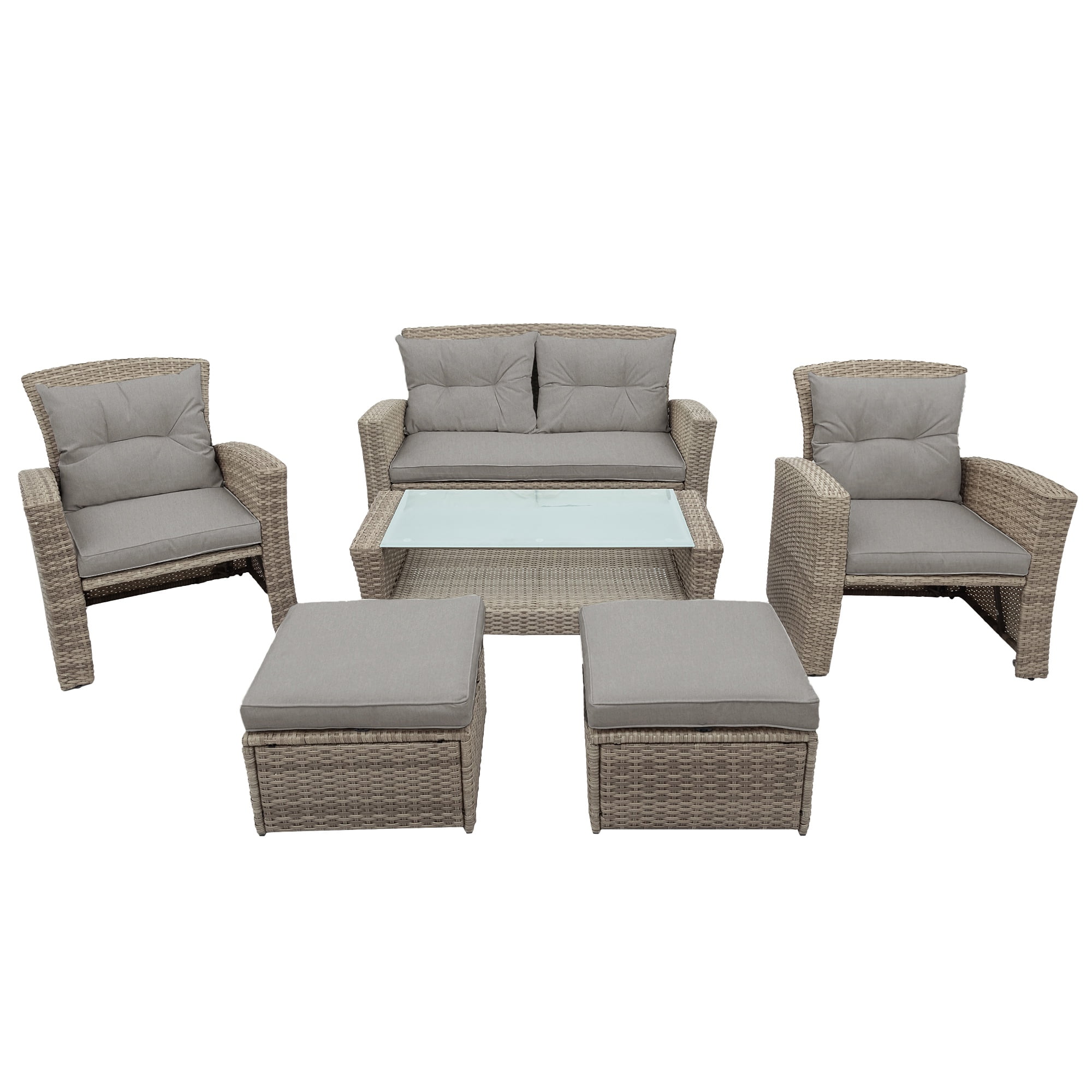 4-Piece Outdoor Patio Furniture Set, All-Weather PE Rattan Sectional Sofa with Ottoman and Cushions, Gray Conversation Set for Garden, Porch, Poolside